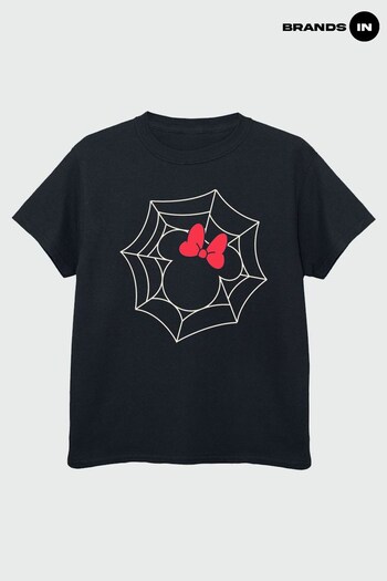 Brands In Black Minnie Mouse Spider Web Girls Black T-Shirt (Q42452) | £17