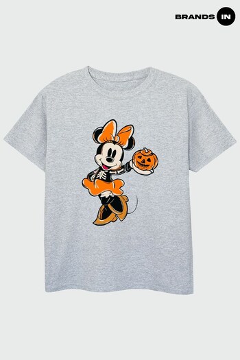 Brands In Grey Disney 100 Minnie Mouse Pumpkin Girls Heather Grey T-Shirt (Q42454) | £17