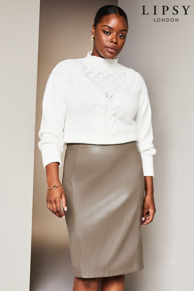 Green leather shop knee length skirt