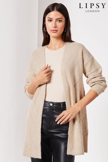 Lipsy Neutral Petite Long Sleeve Pointelle Knitted Cardigan (Q42539) | £44