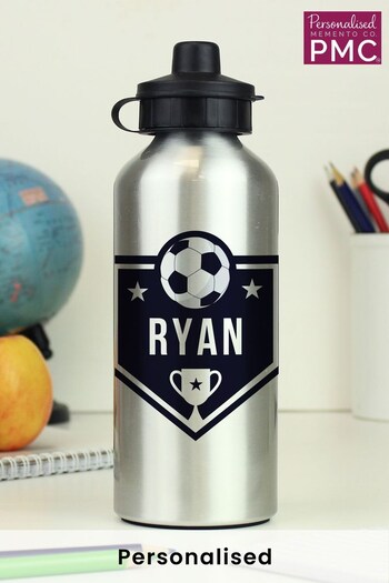 Personalised Football Silver Drinks Bottle by PMC (Q42543) | £15