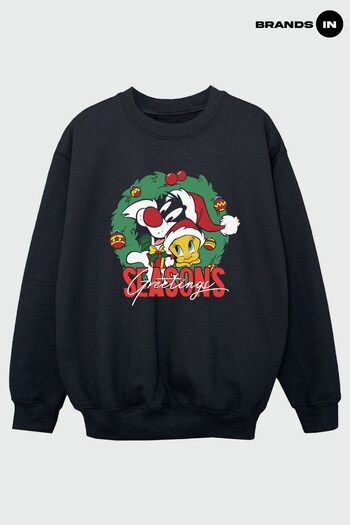 Brands In Black Looney Tunes Seasons Greetings Girls Black Sweatshirt (Q42592) | £24