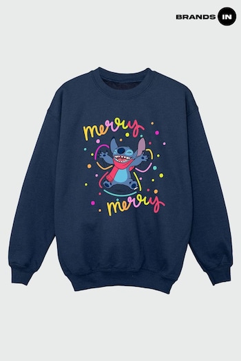 Brands In Navy Brands In Christmas Navy Lilo & Stitch Merry Rainbow Girls Navy Sweatshirt (Q42606) | £24