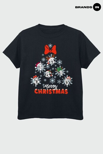 Brands In Black Mickey & Friends Christmas Tree Girls Black T-Shirt (Q42618) | £17