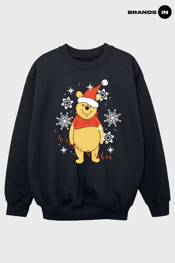 Brands In Black Winnie The Pooh Winter Wishes Girls Black Sweatshirt (Q42627) | £24