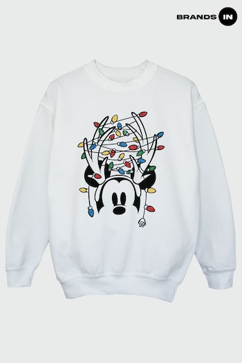 Brands In White Mickey Mouse Christmas Head Lights Girls White Sweatshirt (Q42629) | £24