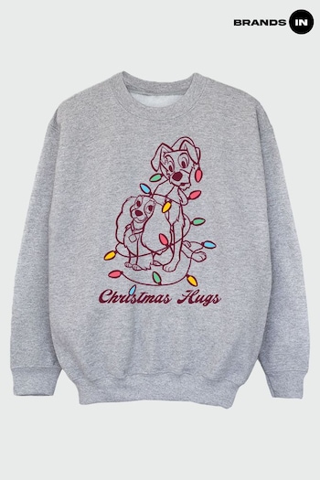 Brands In Grey Lady And The Tramp Christmas Hugs Girls Heather Grey Sweatshirt (Q42630) | £24