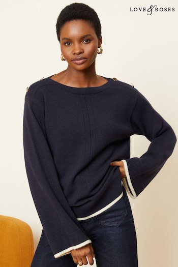Love & Roses Navy Blue Petite Oversized Cosy Knitted Jumper (Q42683) | £40