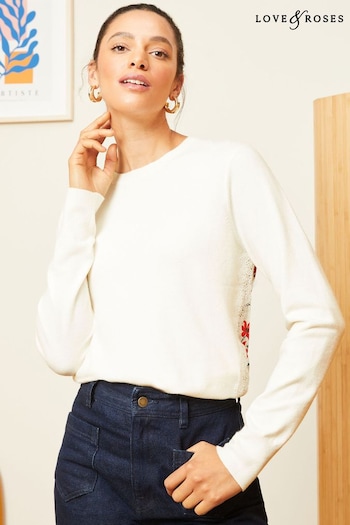 Love & Roses Cream Woven Lace Knitted Jumper (Q42684) | £42