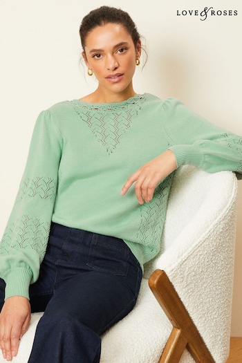 Love & Roses Green Pointelle Knitted Jumper (Q42686) | £39