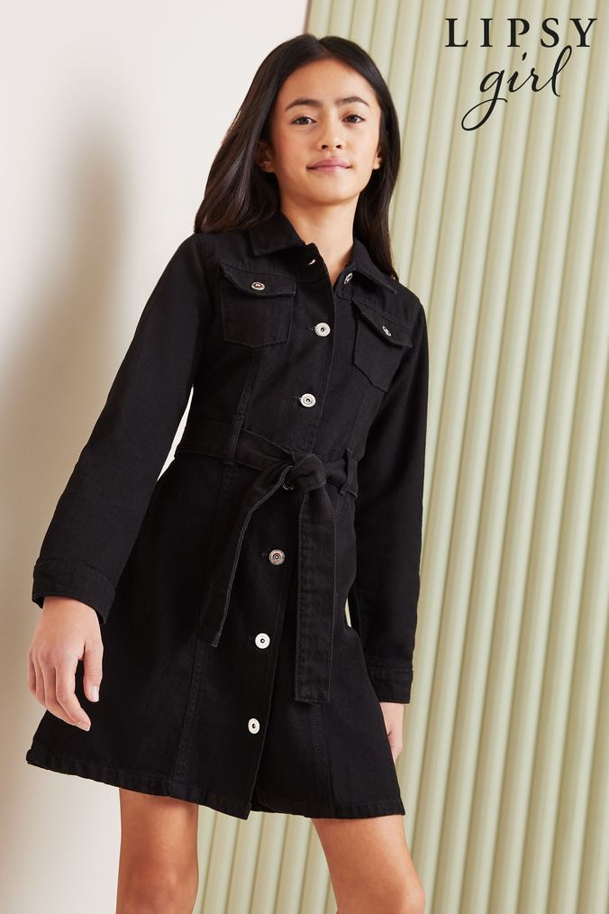 Girls black discount denim dress