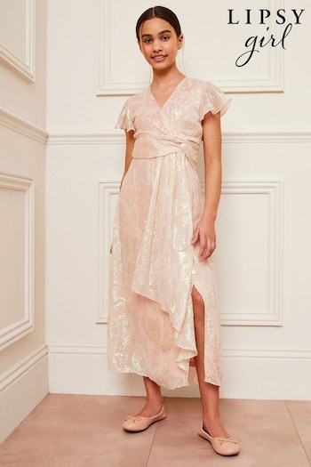 Lipsy Pink Teen Metallic Occasion Maxi Dress (10-16yrs) (Q42726) | £56 - £62