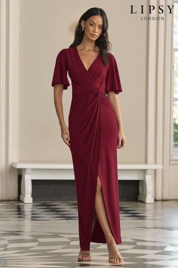 Lipsy Berry Red Short Pressed V Neck Slinky Bridesmaid Dress (Q42737) | £85