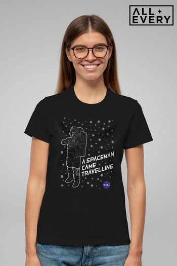 All + Every Black NASA Christmas A Spaceman Came Travelling Women's T-Shirt (Q42791) | £23