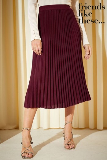 Friends Like These Berry Red Petite Pleat Summer Midi Skirt (Q42851) | £35