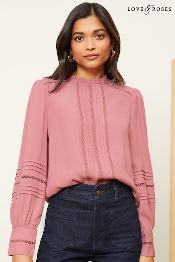 Love & Roses Rose Pink Long Sleeve Blouse With Central Pintuck Details (Q42887) | £36