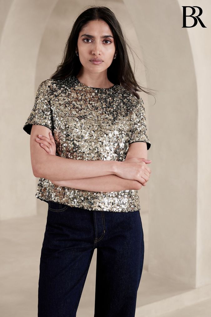 Buy Women s Sequin Crew Neck Tops Online Next UK