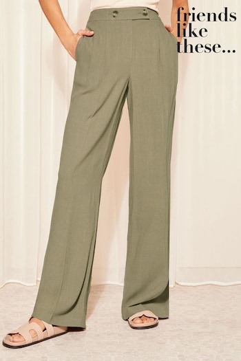 Friends Like These Khaki Green Wide Leg Trousers adidas with Linen (Q42965) | £36