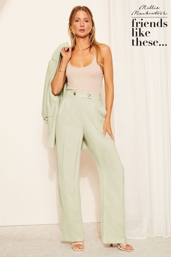 Friends Like These Green Wide Leg Trousers with Linen (Q42966) | £36