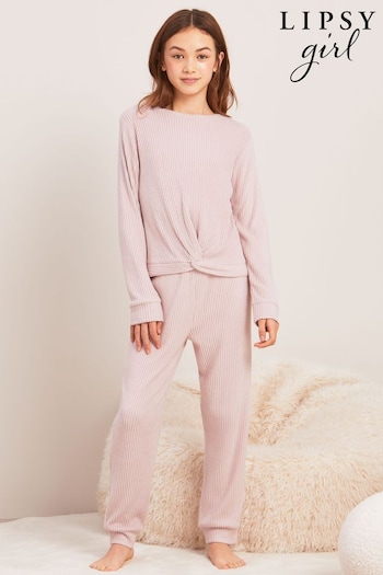 Lipsy Light Pink Cosy Knot Front Pyjamas (5-16yrs) (Q42989) | £24 - £32