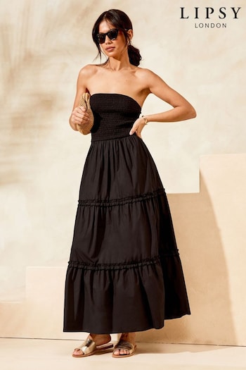 Lipsy Black Shirred Bandeau Strapless Maxi Dress (Q43031) | £48