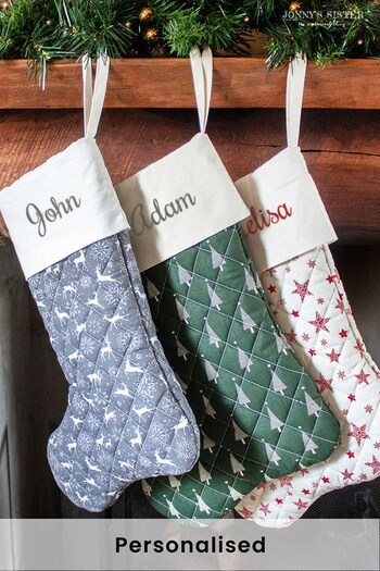 Personalised Handmade Quilted Stocking Red Stars Design by Jonny's Sister (Q43045) | £47