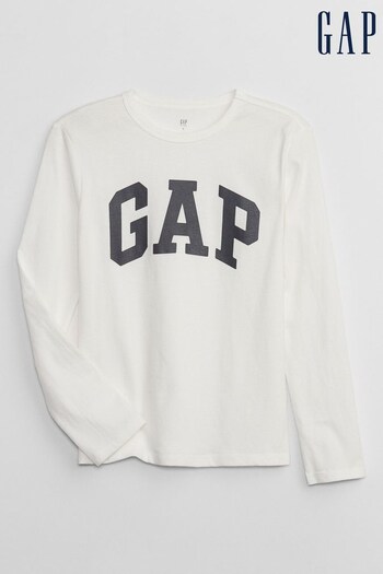 Gap White Long Sleeve Crew Neck Arch Logo T-Shirt (Q43071) | £10