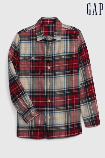 Gap Red Organic Cotton Long Sleeve Flannel Shirt (Q43075) | £20