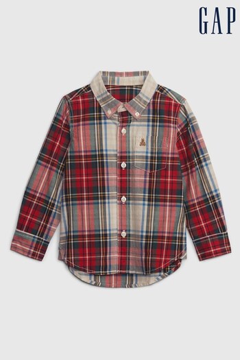 Gap Beige/Red Organic Cotton Tartan Flannel Long Sleeve Shirt (Q43079) | £18