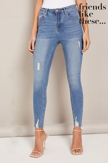 Friends Like These Distressed Blue Ankle Grazer Neck Jeans (Q43084) | £27