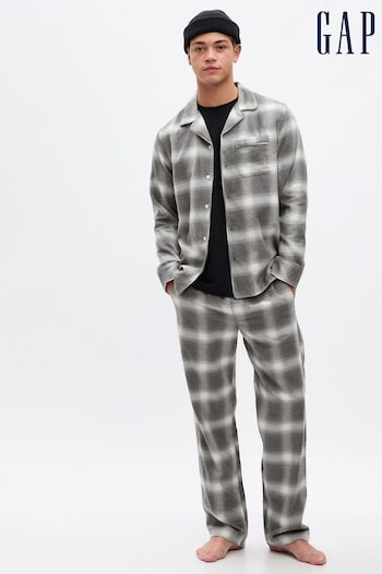 Gap Grey Flannel Check Family Christmas Long Sleeve Pyjama Shirt & Bottoms (Q43105) | £50