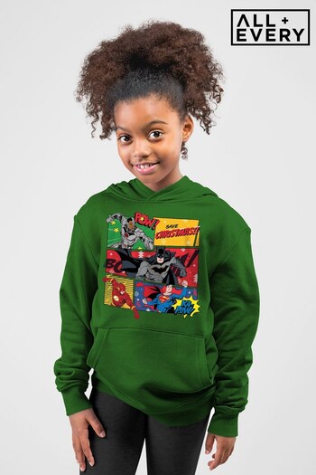 All + Every Bottle Green Justice League Christmas Comic Save Christmas Kids Hooded Sweatshirt (Q43111) | £29