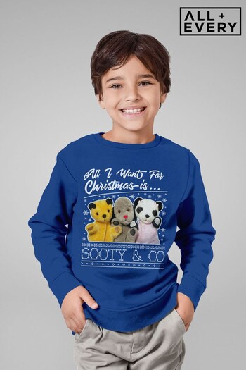 All + Every Royal Blue Sooty Christmas All I Want For Christmas Is Sooty And Co Kids Sweatshirt (Q43119) | £26