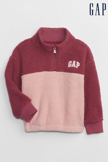 Gap Pink Recycled Logo Sherpa Quarter Zip Sweatshirt (Q43234) | £20