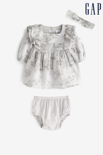 Gap Grey Floral Print Short Sleeve Baby Dress (Newborn - 24mths) (Q43238) | £35