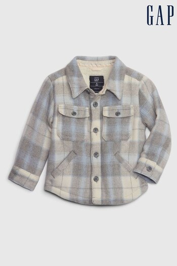 Gap Blue and Grey Sherpa Lined Flannel Shirt Jacket (Q43243) | £45