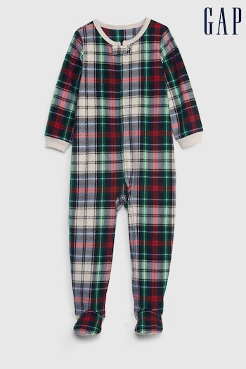 Gap Green, Red & White Check Print Pyjama Footed Toddler Sleepsuit (Q43249) | £25