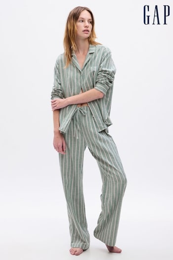 Gap Green Stripe Cotton Print Flannel Pyjama Set (Q43288) | £50