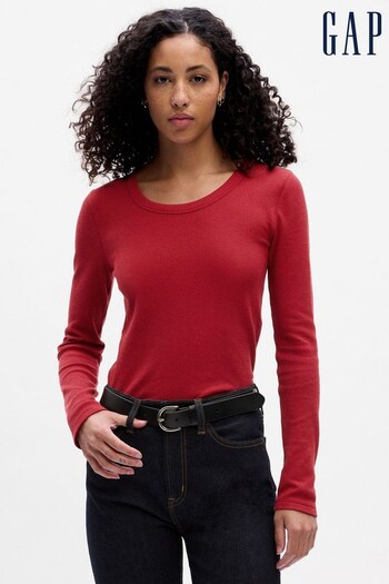 Gap Berry Red Waffle-Knit Crew Neck Long Sleeve T-Shirt (Q43289) | £16