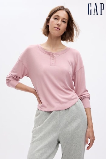 Gap Pink Ribbed Henley Long Sleeve Pyjama Top (Q43304) | £25