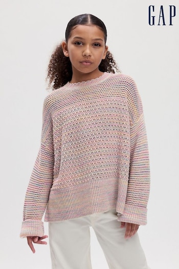 Gap Pink Rainbow Crochet Long Sleeve Jumper (Q43352) | £25