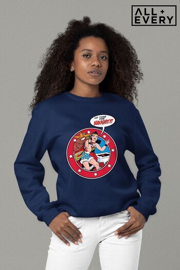 All + Every Navy Wonder Woman Christmas No Time For Naughty Women's Sweatshirt (Q43367) | £36