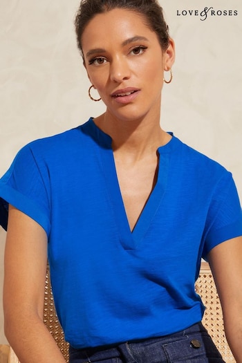 Tops, T Shirts & Polos Cobalt Blue Jersey V Neck Woven Trim Shorts Sleeve T-Shirt (Q43378) | £22