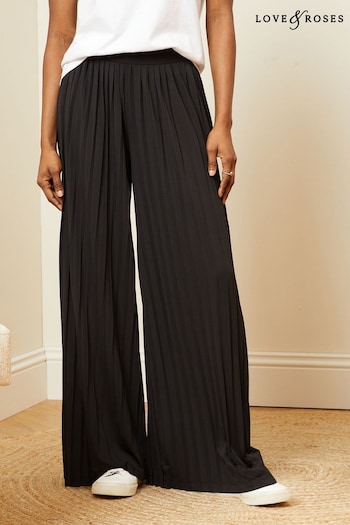 Love & Roses Black Pleated Jersey Wide Leg Trousers (Q43380) | £39