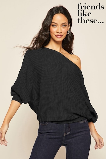 Friends Like These Black Petite Batwing Knitted Off The Shoulder Jumper (Q43488) | £35