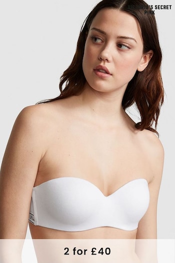 Victoria's Secret PINK Optic White Cotton Logo Strapless Multiway Push Up Bra (Q43513) | £29