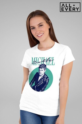 All + Every White Michael Buble Green Circle Portrait Women's T-Shirt (Q43582) | £24