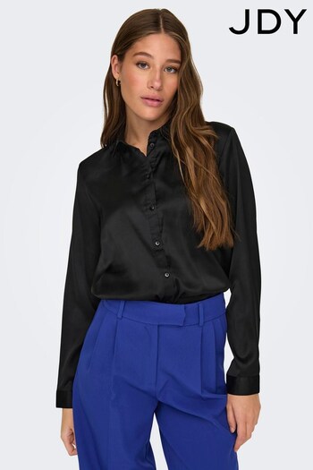 JDY Black Long Sleeve Button Up Satin Shirt (Q43694) | £22
