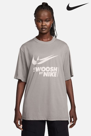 Nike Grey Oversized Swoosh Logo T-Shirt (Q43744) | £38