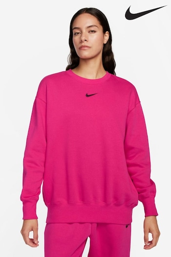 Nike Bright Pink Oversized Phoenix Fleece Mini Swoosh Crew Neck Sweatshirt (Q43795) | £55